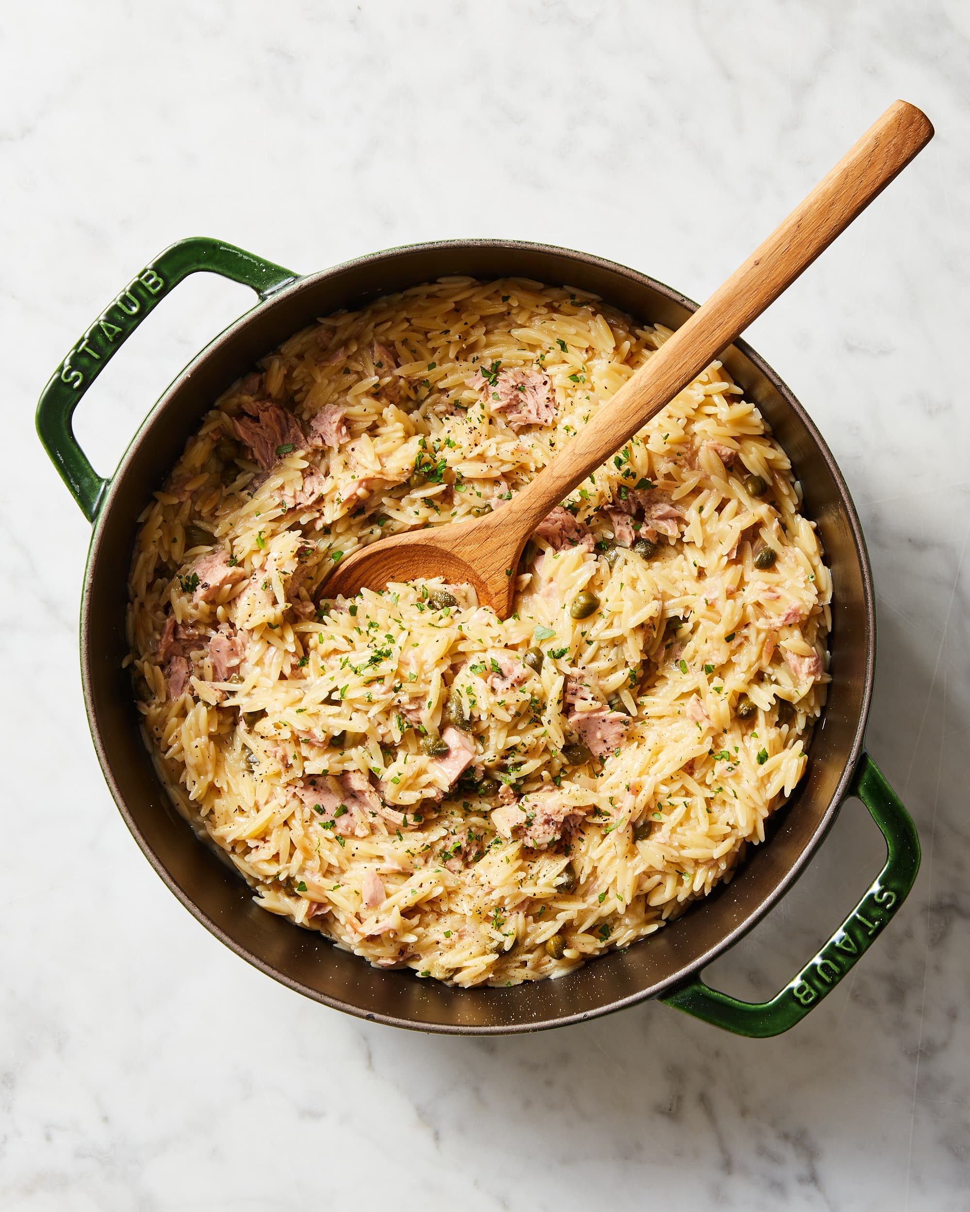 One-Pot Lemon Caper Orzo with Tuna Recipe (30-Minute)