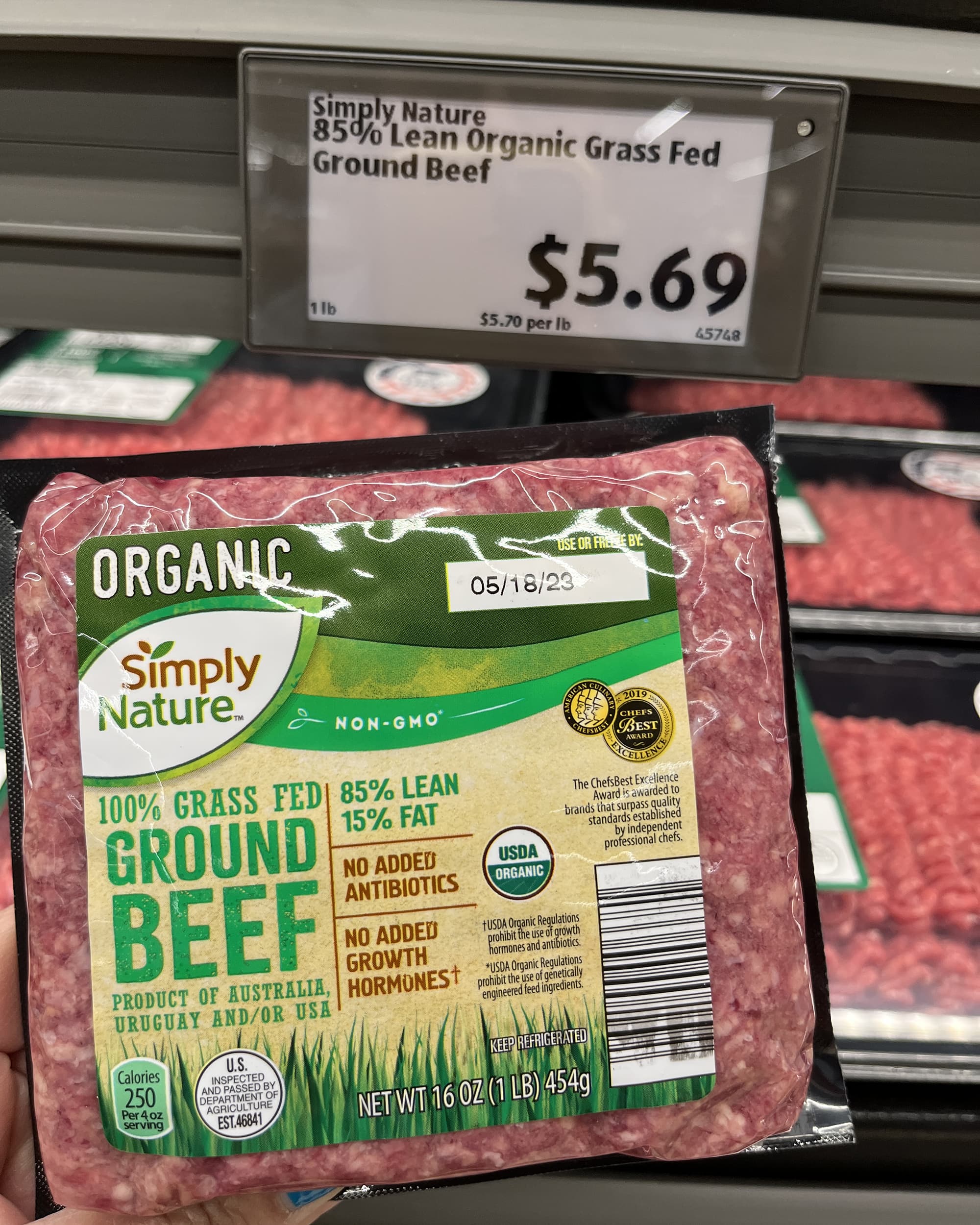 Marketside Organic Grass-Fed Ground Beef, 85% Lean/15% Fat, 1 lb