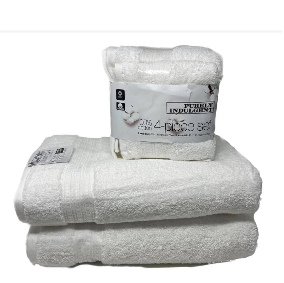 4-Piece White Boho Chic Cotton Bath Towels & Hand Towels Set with
