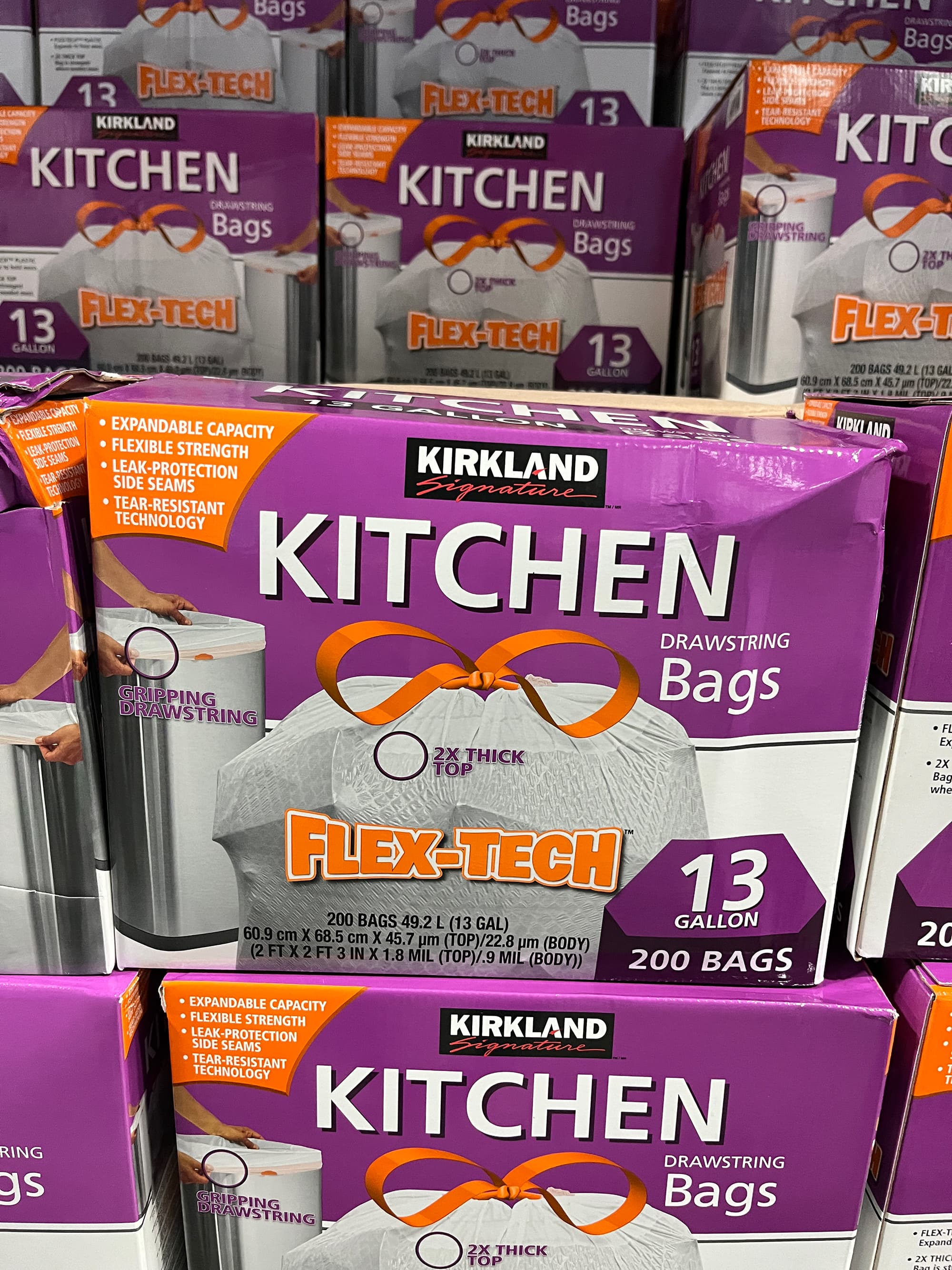 Costco Members: 200-Ct 13-Gallon Kirkland Signature Flex-Tech Kitchen Trash  Bags