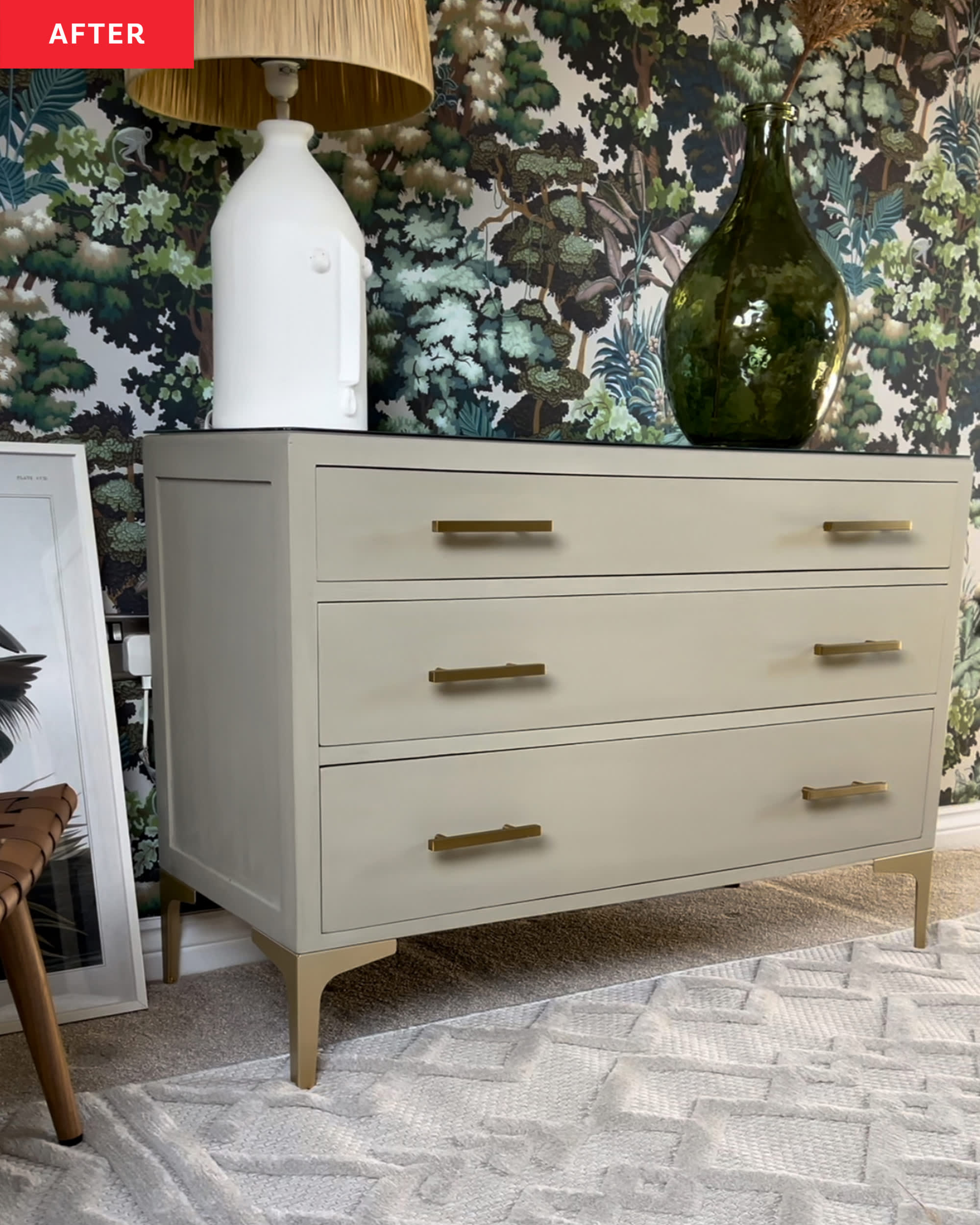 modern painted dresser Queenstown Gray and Wood Mid Century Modern Dresser Makeover | Little House of Four