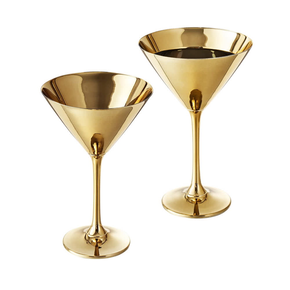 Personalized Gold Cocktail Shaker Set with Gold Rim Martini