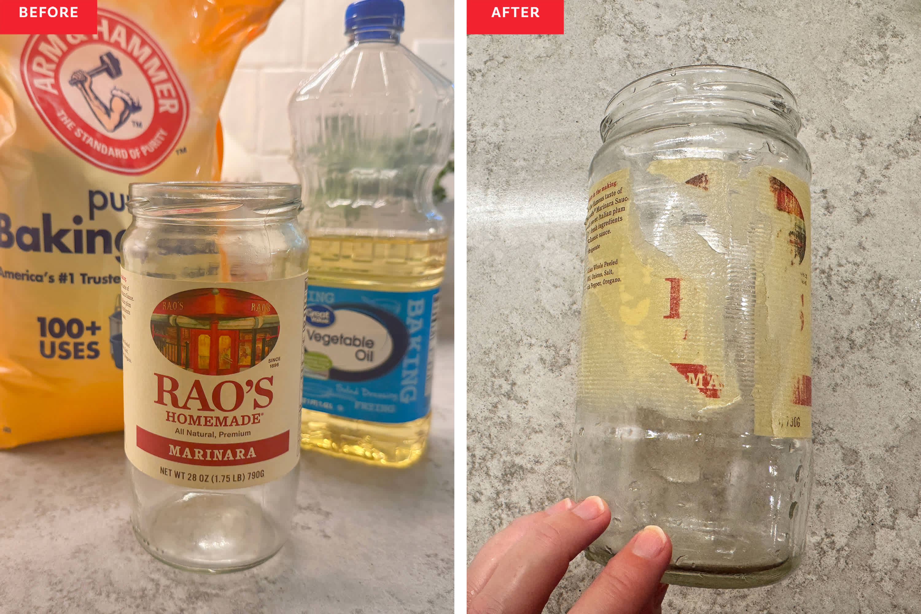 baking soda and vegetable oil paste applied on glass bottle label residue