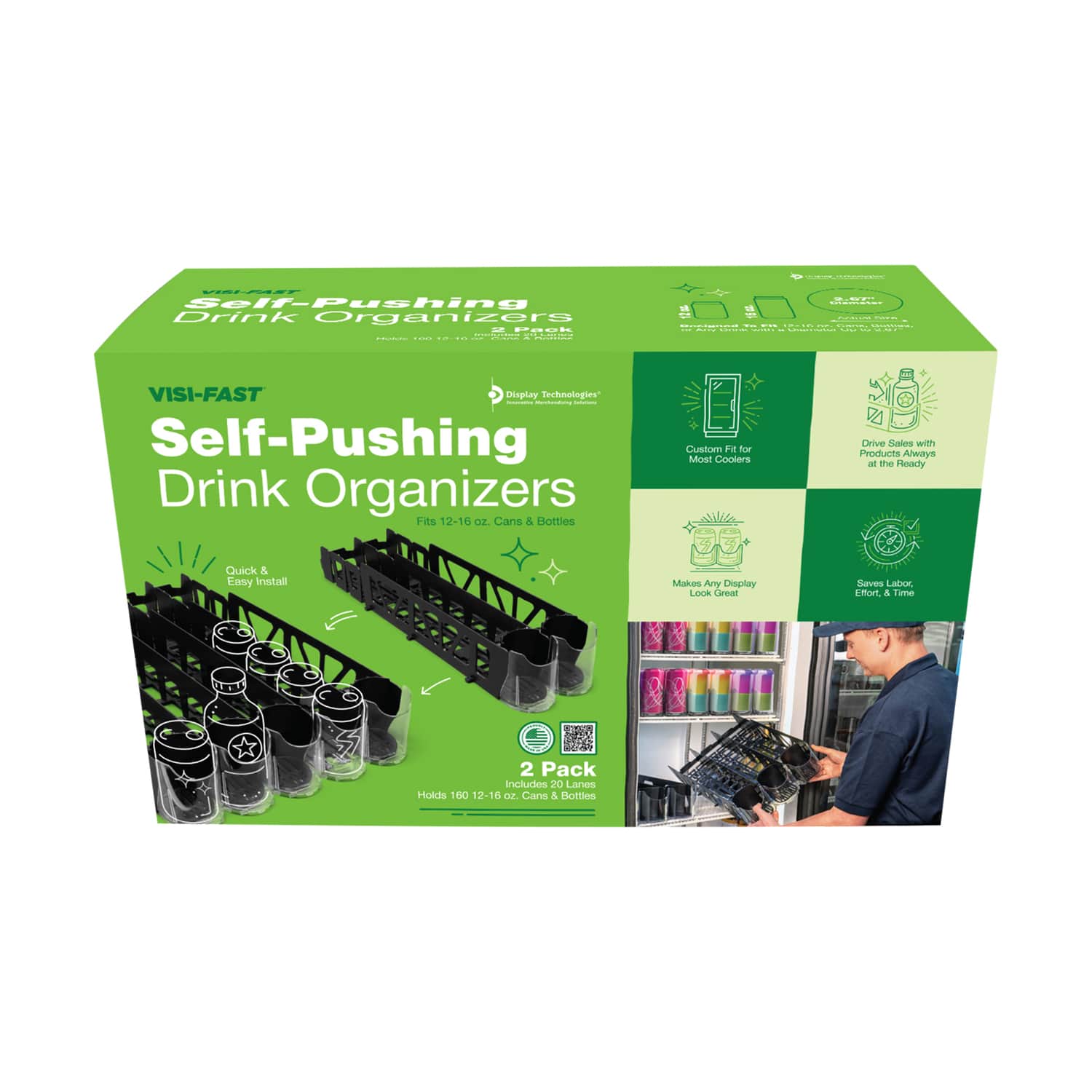 Display Technologies Visi-FAST Spring Push Drink Dispenser – Organizer For 20/25oz Beverages
