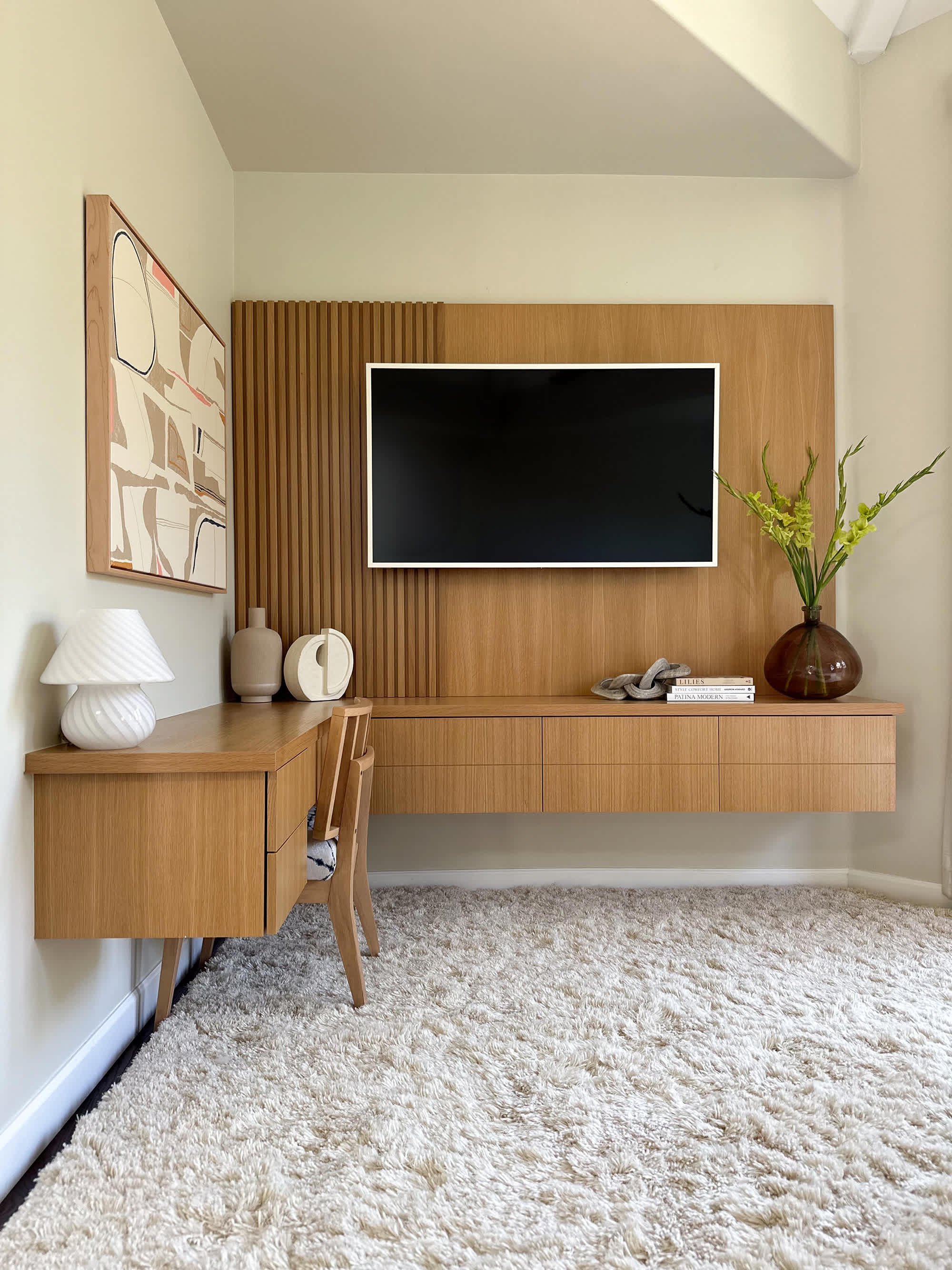 Grey tv living room with simple cabinet, floor panels and balcony Stock  Photo - Alamy, image size:2000x2667