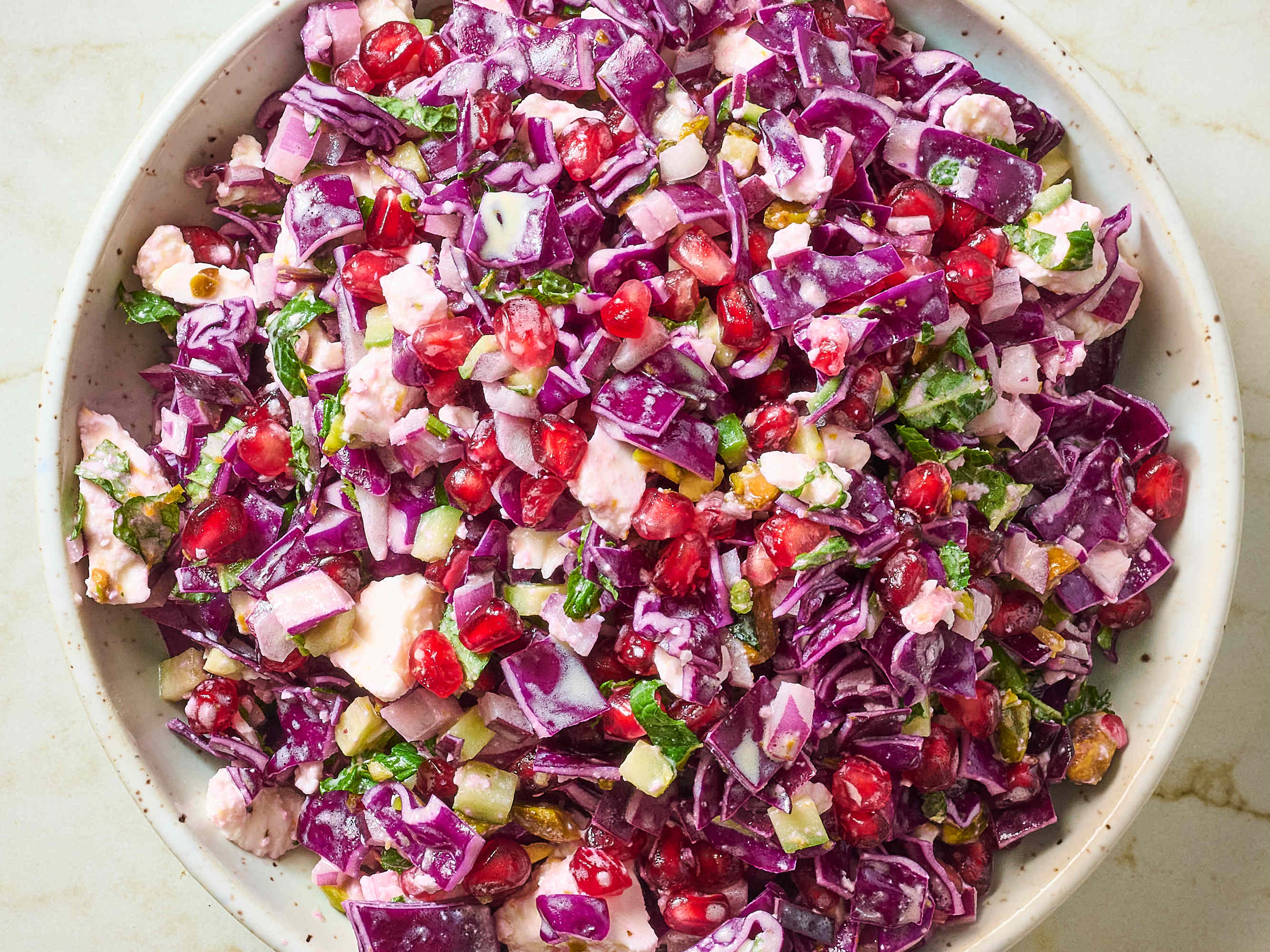 green bean & pomegranate chopped salad with feta dressing Green Bean & Pomegranate Chopped Salad with Feta Dressing
